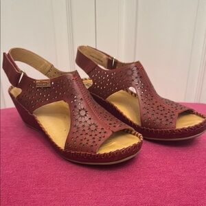 Pikolinos Red Wedge Sandals with Floral Design